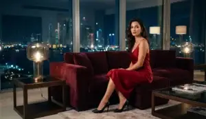A stunning and confident VIP Jumeirah escort stepping out of a luxury car for an exclusive night in Dubai.